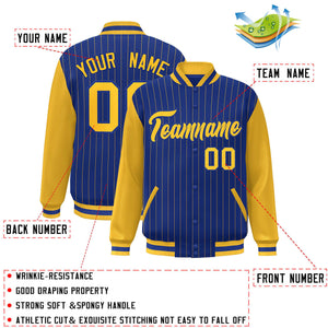 Custom Royal Gold Stripe Fashion Bomber Varsity Jacket with Raglan Sleeves