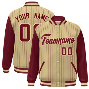 Custom Khaki Crimson Stripe Fashion Bomber Varsity Jacket with Raglan Sleeves