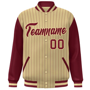 Custom Khaki Crimson Stripe Fashion Bomber Varsity Jacket with Raglan Sleeves