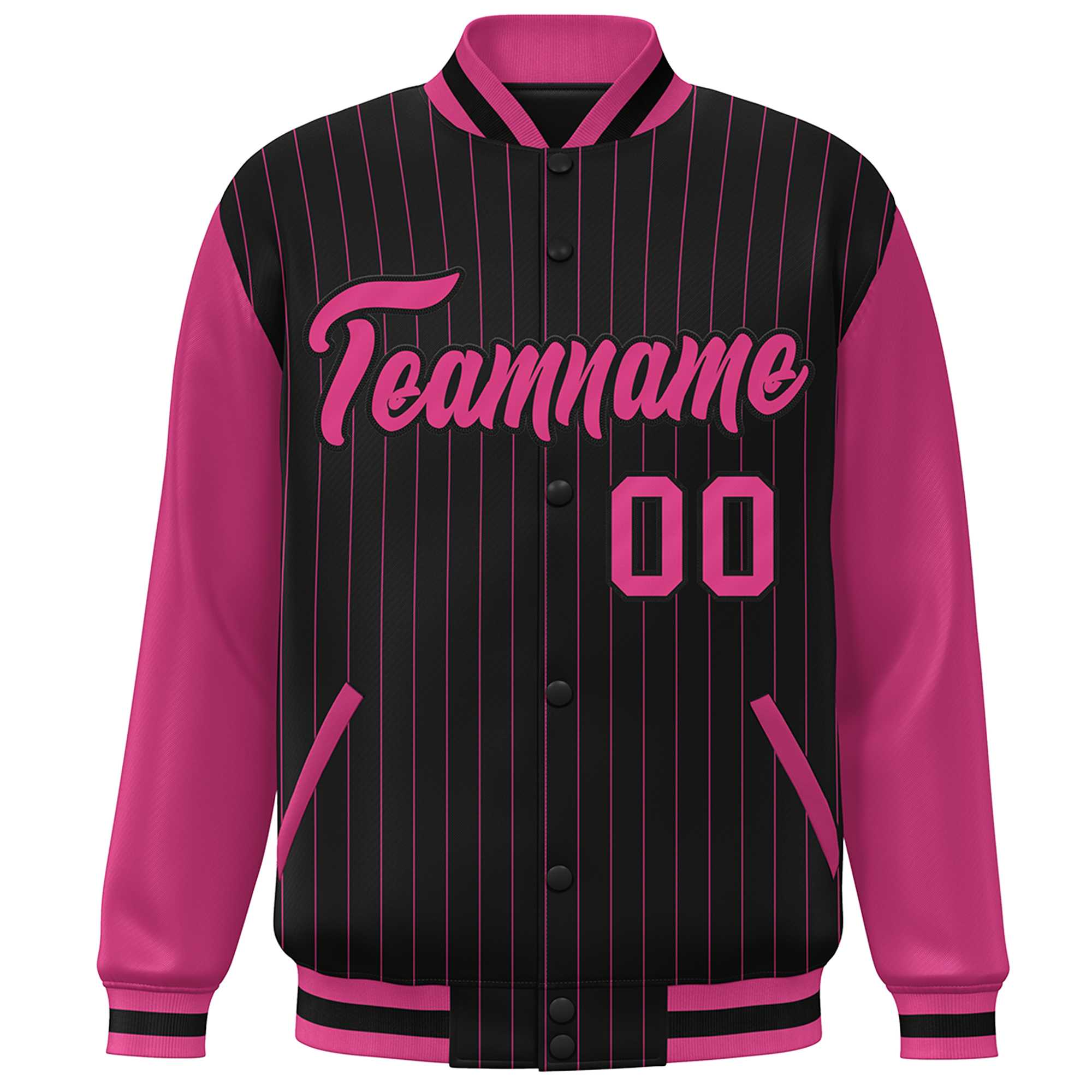 Custom Black Rose Red Stripe Fashion Bomber Varsity Jacket with Raglan Sleeves