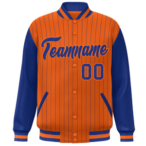 Custom Orange Royal Stripe Fashion Bomber Varsity Jacket with Raglan Sleeves