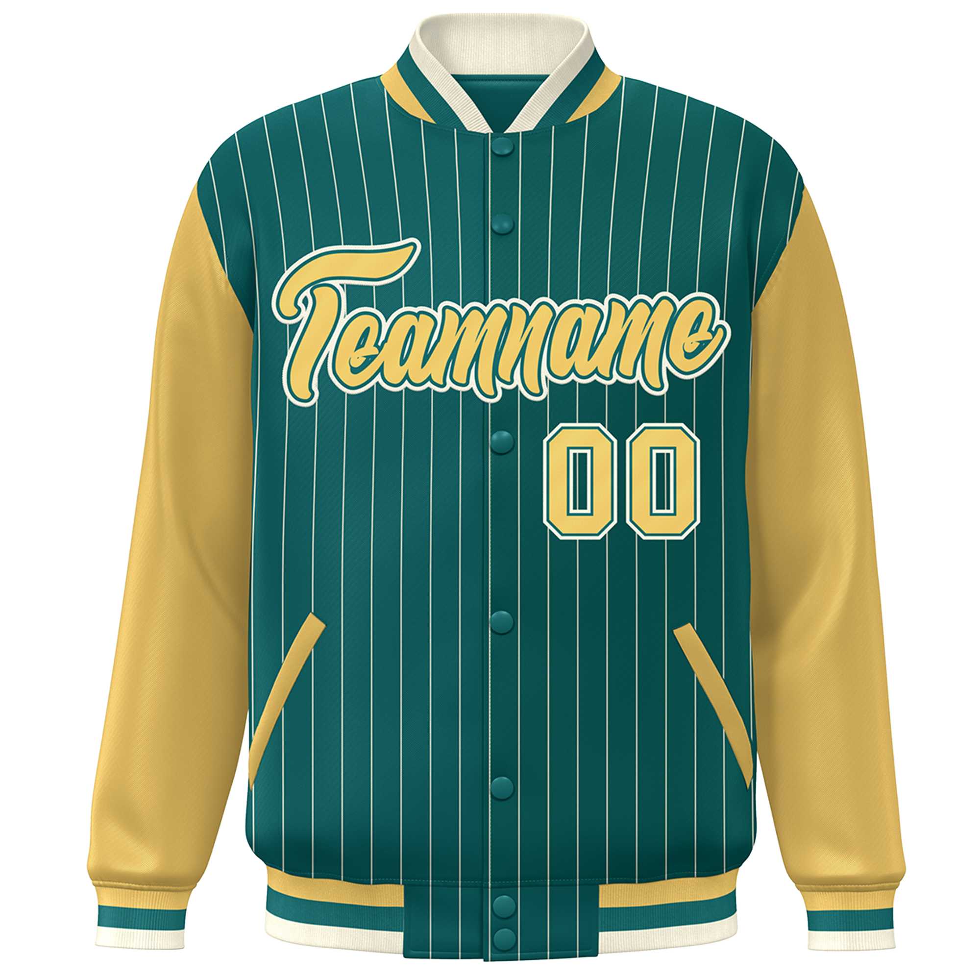 Custom Aqua Khaki-White Stripe Fashion Bomber Varsity Jacket with Raglan Sleeves