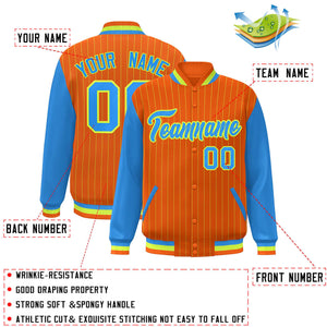 Custom Orange Powder Blue-Neon Green Stripe Fashion Bomber Varsity Jacket with Raglan Sleeves