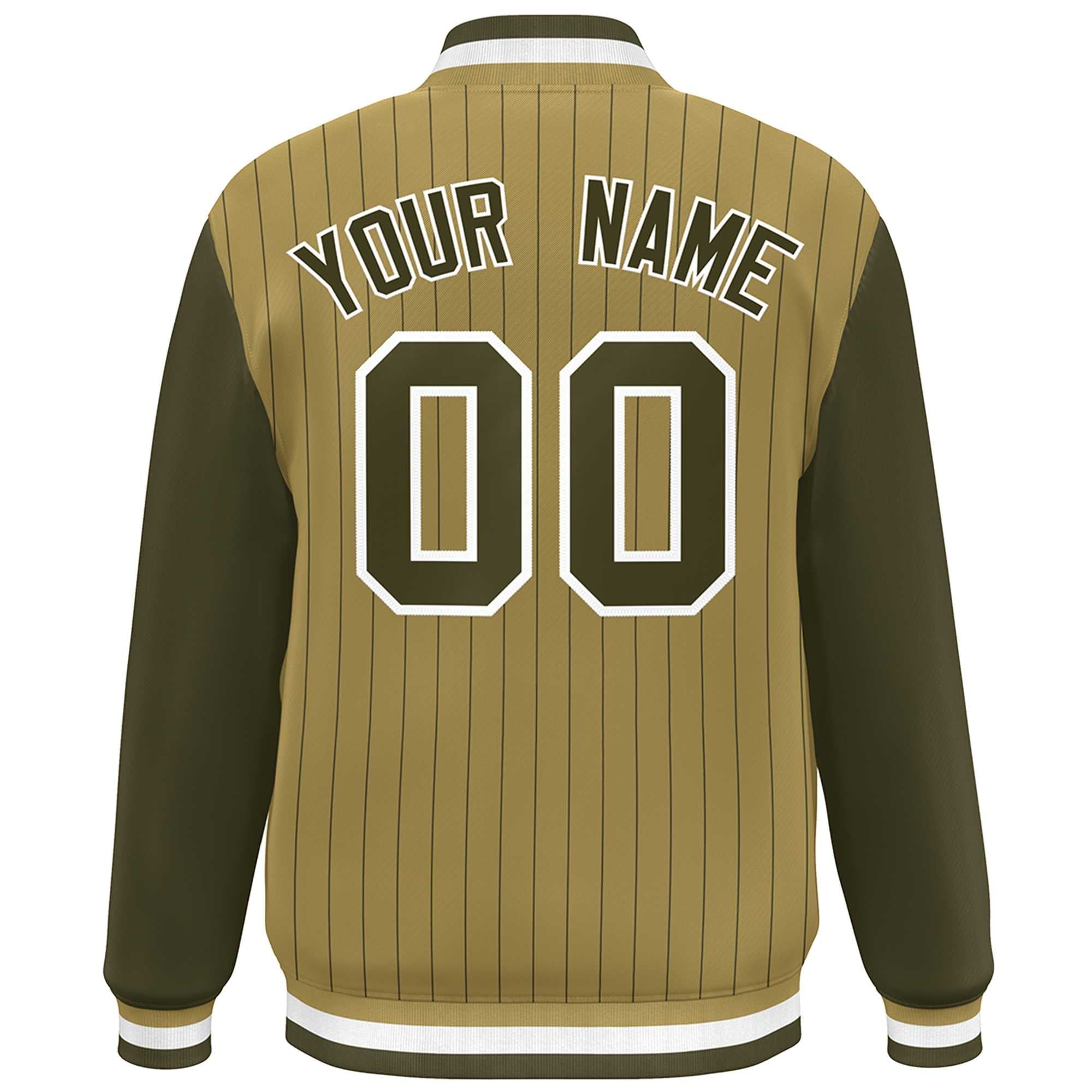 Custom Desert Yellow Olive-White Stripe Fashion Bomber Varsity Jacket with Raglan Sleeves