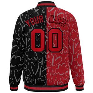 Custom Black Red Split Fashion Letterman Bomber Graffiti Pattern Baseball Jacket