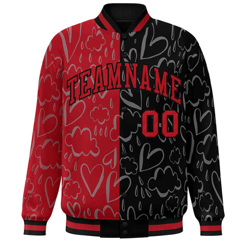 Custom Black Red Split Fashion Letterman Bomber Graffiti Pattern Baseball Jacket