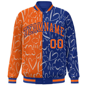 Custom Royal Orange Split Fashion Letterman Bomber Graffiti Pattern Baseball Jacket