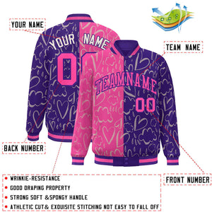 Custom Purple Pink Split Fashion Letterman Bomber Graffiti Pattern Baseball Jacket