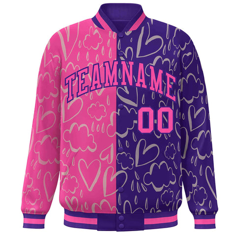 Custom Purple Pink Split Fashion Letterman Bomber Graffiti Pattern Baseball Jacket