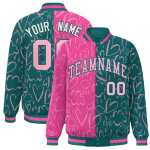 Custom Aqua Pink Split Fashion Letterman Bomber Graffiti Pattern Baseball Jacket