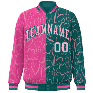 Custom Aqua Pink Split Fashion Letterman Bomber Graffiti Pattern Baseball Jacket