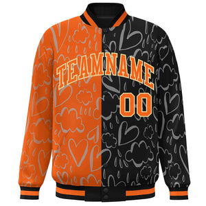 Custom Black Orange Split Fashion Letterman Bomber Graffiti Pattern Baseball Jacket