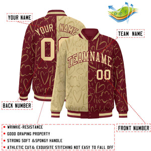 Custom Crimson Khaki Split Fashion Letterman Bomber Graffiti Pattern Baseball Jacket