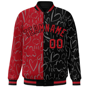 Custom Black Red Split Fashion Letterman Bomber Graffiti Pattern Baseball Jacket