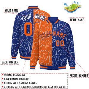 Custom Royal Orange Split Fashion Letterman Bomber Graffiti Pattern Baseball Jacket