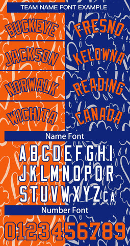 Custom Royal Orange Split Fashion Letterman Bomber Graffiti Pattern Baseball Jacket