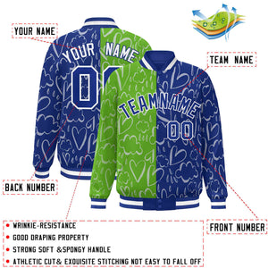 Custom Green Royal-White Split Fashion Letterman Bomber Graffiti Pattern Baseball Jacket