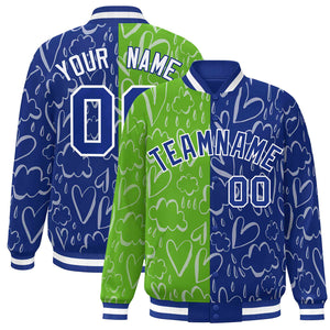 Custom Green Royal-White Split Fashion Letterman Bomber Graffiti Pattern Baseball Jacket