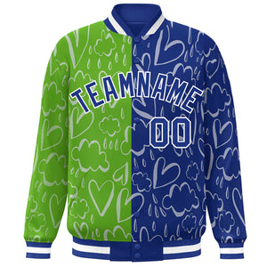 Custom Green Royal-White Split Fashion Letterman Bomber Graffiti Pattern Baseball Jacket