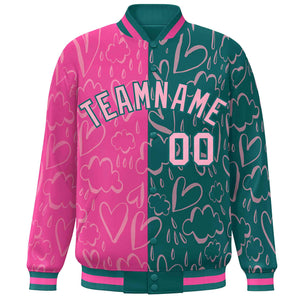 Custom Aqua Pink Split Fashion Letterman Bomber Graffiti Pattern Baseball Jacket