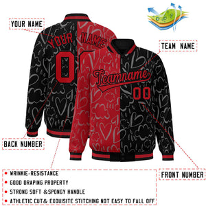 Custom Black Red Split Fashion Letterman Bomber Graffiti Pattern Baseball Jacket