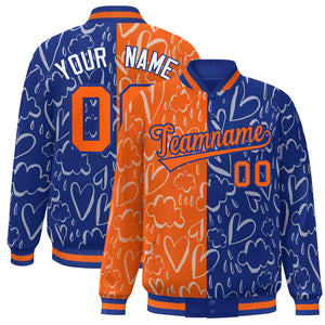 Custom Royal Orange Split Fashion Letterman Bomber Graffiti Pattern Baseball Jacket