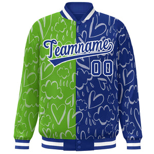 Custom Green Royal-White Split Fashion Letterman Bomber Graffiti Pattern Baseball Jacket