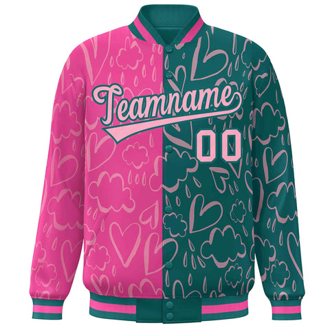 Custom Aqua Pink Split Fashion Letterman Bomber Graffiti Pattern Baseball Jacket