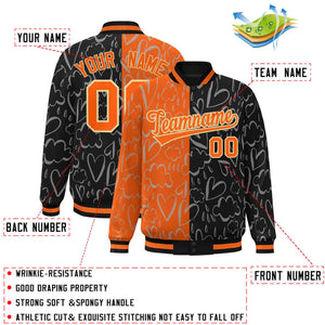 Custom Black Orange Split Fashion Letterman Bomber Graffiti Pattern Baseball Jacket