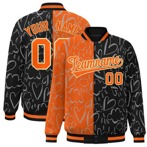 Custom Black Orange Split Fashion Letterman Bomber Graffiti Pattern Baseball Jacket