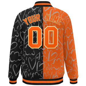 Custom Black Orange Split Fashion Letterman Bomber Graffiti Pattern Baseball Jacket