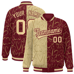 Custom Crimson Khaki Split Fashion Letterman Bomber Graffiti Pattern Baseball Jacket