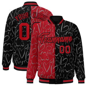 Custom Black Red Split Fashion Letterman Bomber Graffiti Pattern Baseball Jacket