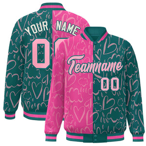 Custom Aqua Pink Split Fashion Letterman Bomber Graffiti Pattern Baseball Jacket