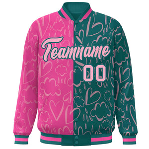 Custom Aqua Pink Split Fashion Letterman Bomber Graffiti Pattern Baseball Jacket