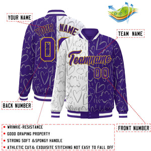 Custom Purple White Split Fashion Letterman Bomber Graffiti Pattern Baseball Jacket