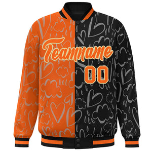 Custom Black Orange Split Fashion Letterman Bomber Graffiti Pattern Baseball Jacket