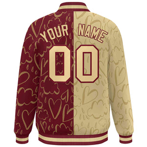 Custom Crimson Khaki Split Fashion Letterman Bomber Graffiti Pattern Baseball Jacket