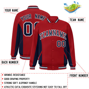 Custom Red Navy Varsity Full-Snap Color Block Letterman Baseball Jacket