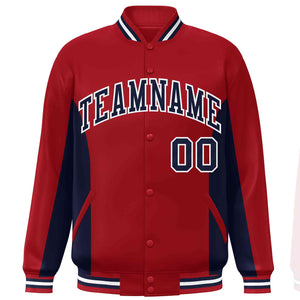 Custom Red Navy Varsity Full-Snap Color Block Letterman Baseball Jacket