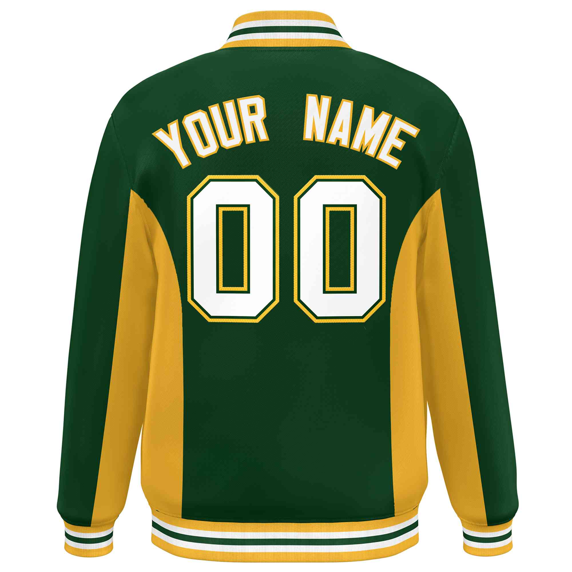 Custom Green Gold-White Varsity Full-Snap Color Block Letterman Baseball Jacket