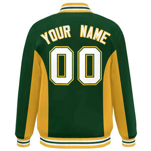 Custom Green Gold-White Varsity Full-Snap Color Block Letterman Baseball Jacket