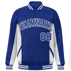 Custom Royal White Varsity Full-Snap Color Block Letterman Baseball Jacket