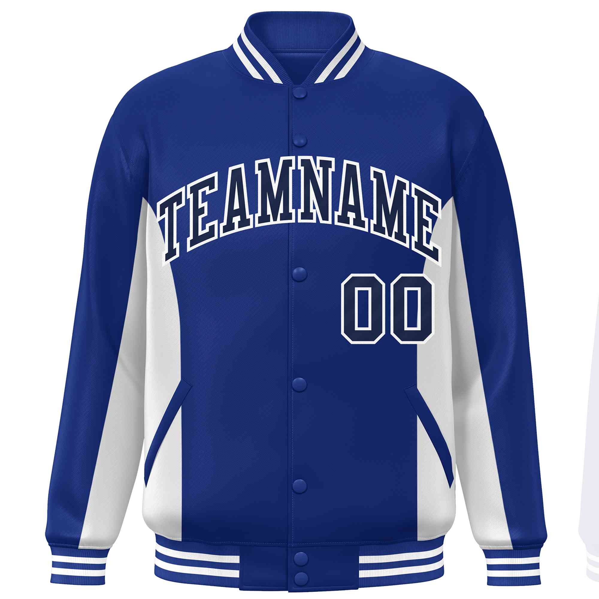 Custom Royal White-Navy Varsity Full-Snap Color Block Letterman Baseball Jacket