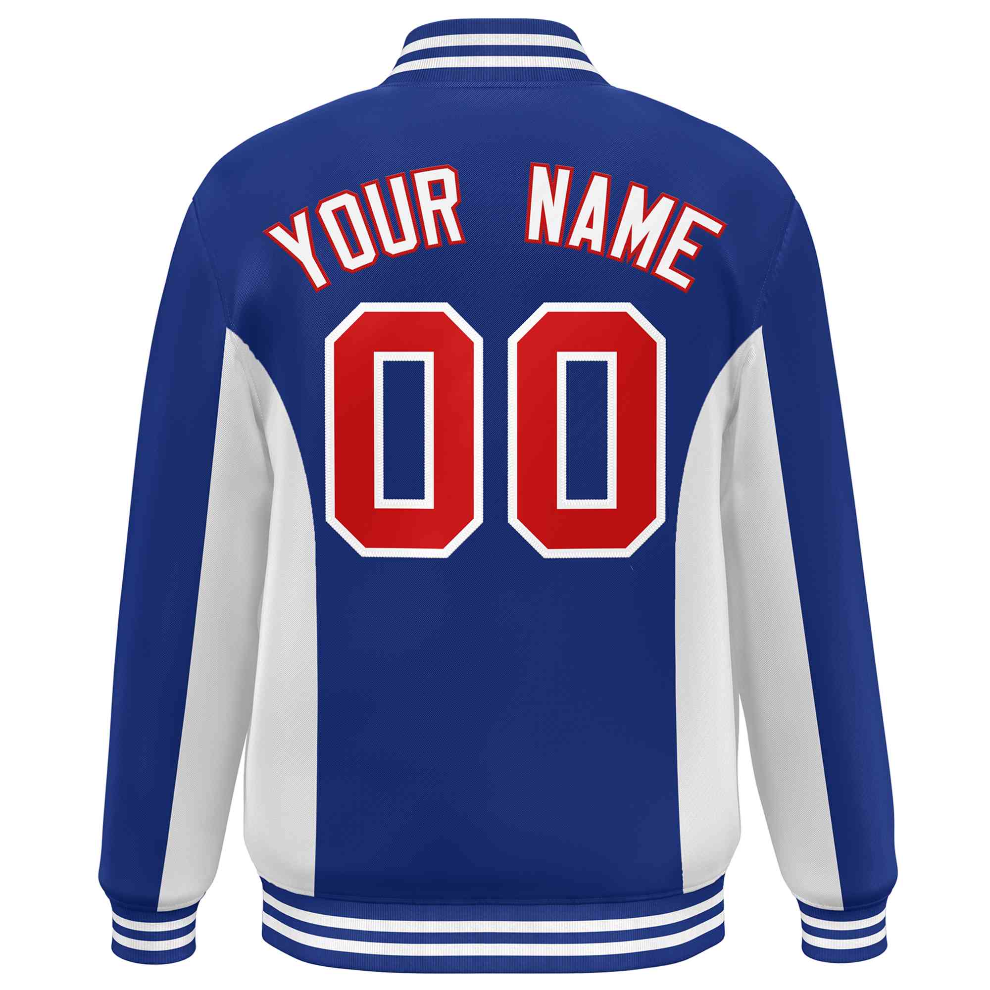 Custom Royal White-Red Varsity Full-Snap Color Block Letterman Baseball Jacket