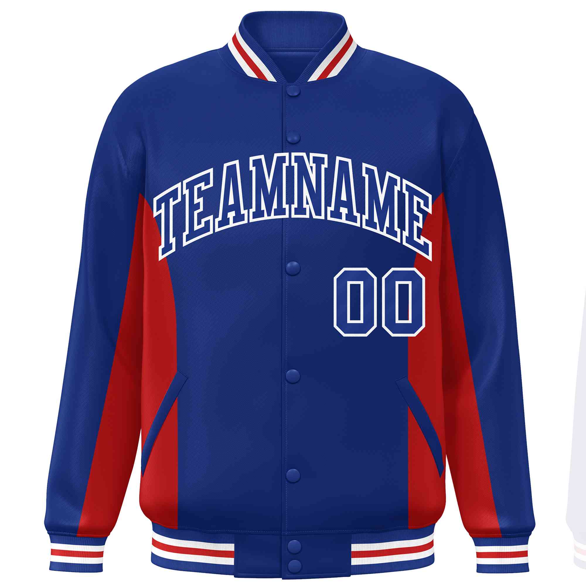 Custom Royal Red Varsity Full-Snap Color Block Letterman Baseball Jacket