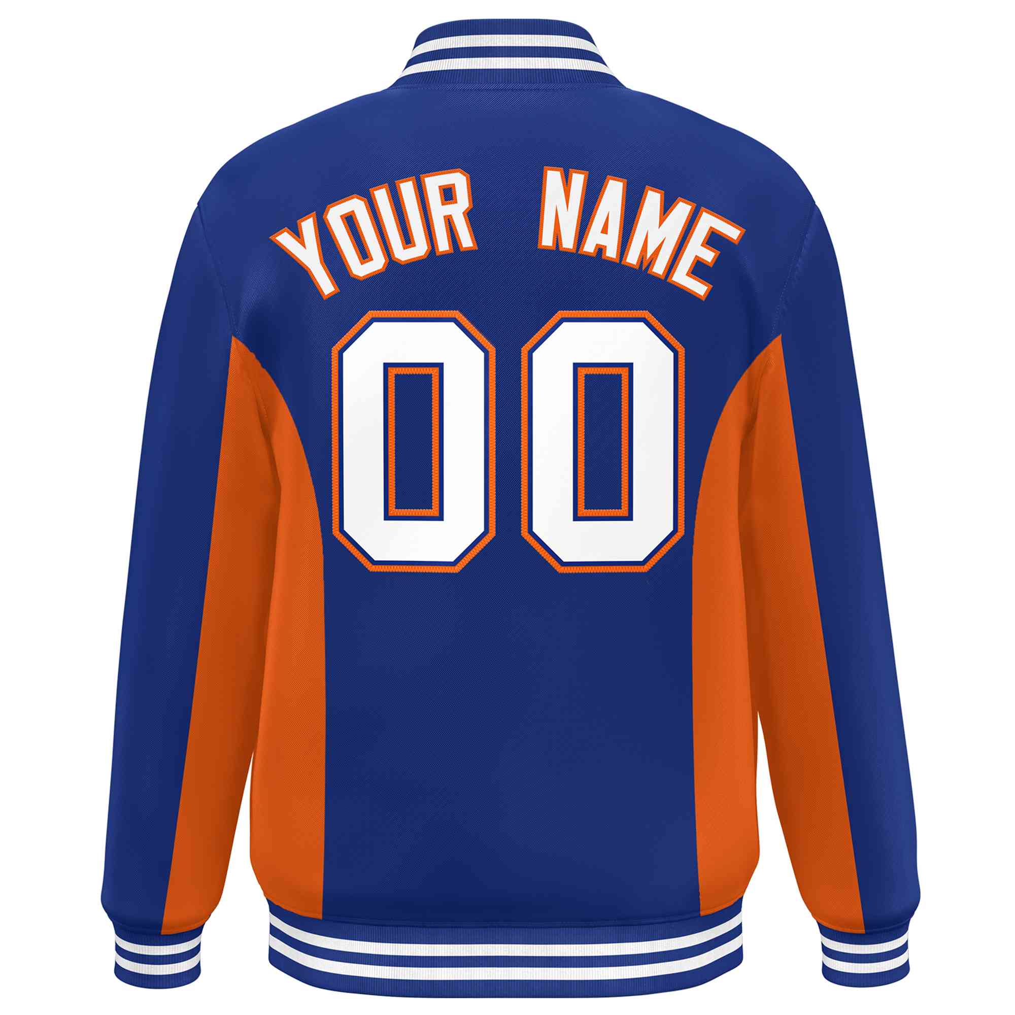 Custom Royal Orange-White Varsity Full-Snap Color Block Letterman Baseball Jacket