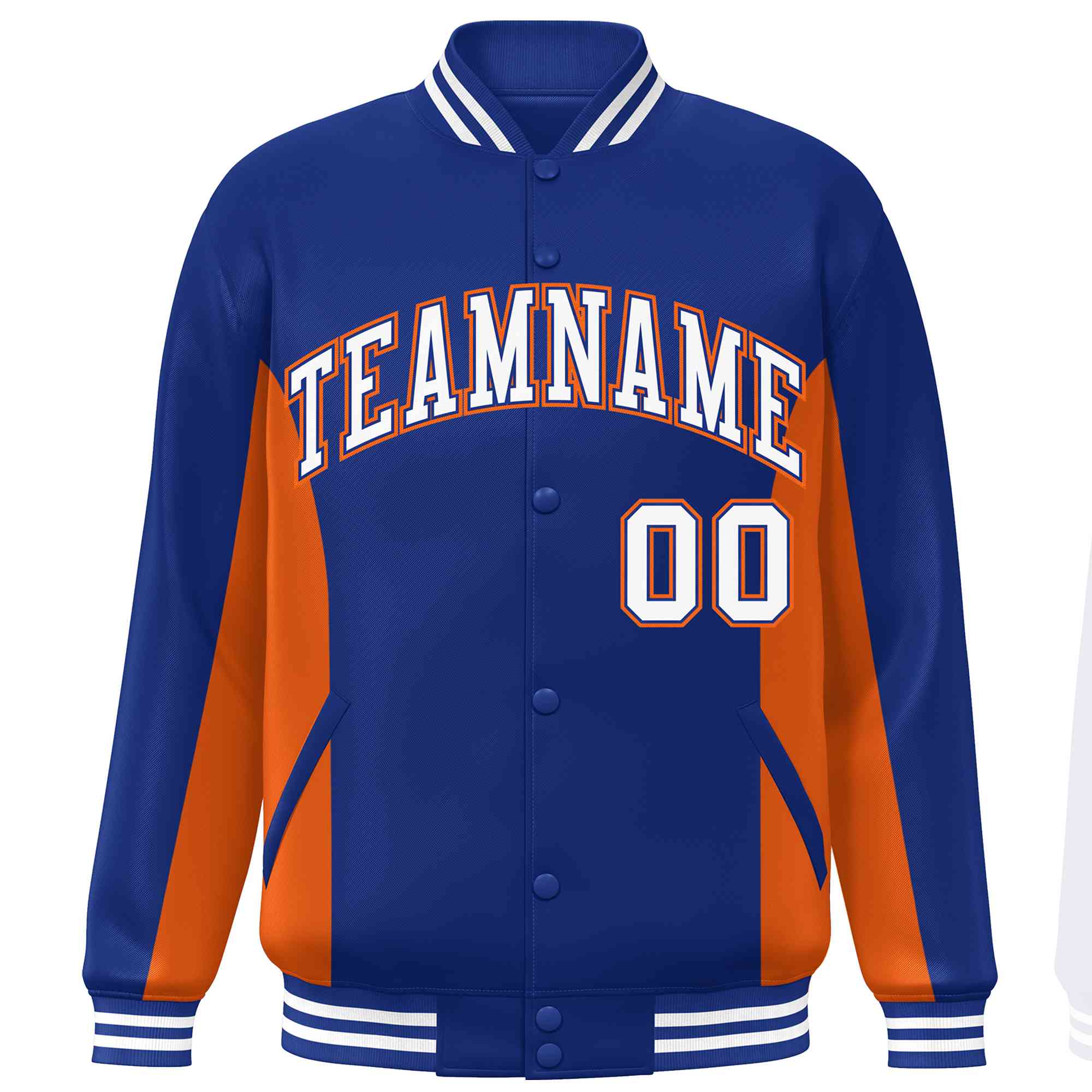 Custom Royal Orange-White Varsity Full-Snap Color Block Letterman Baseball Jacket