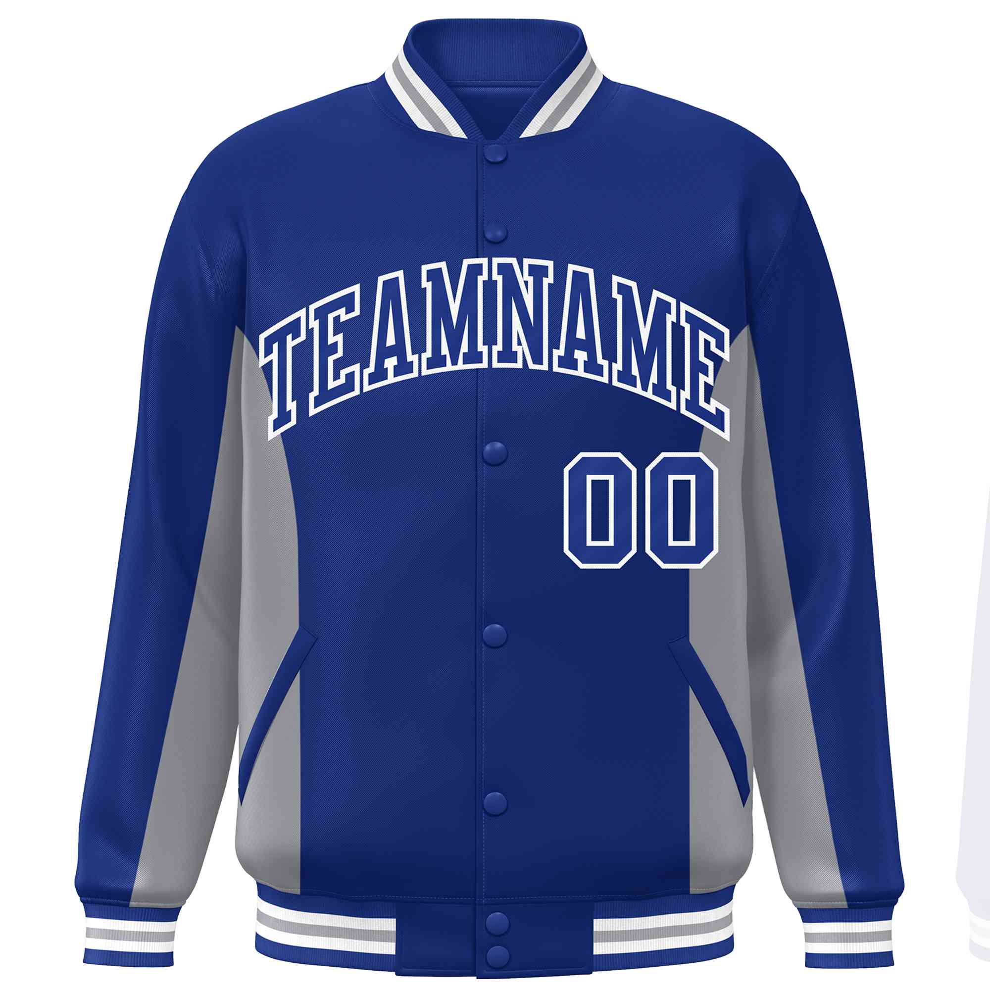 Custom Royal Gray Varsity Full-Snap Color Block Letterman Baseball Jacket