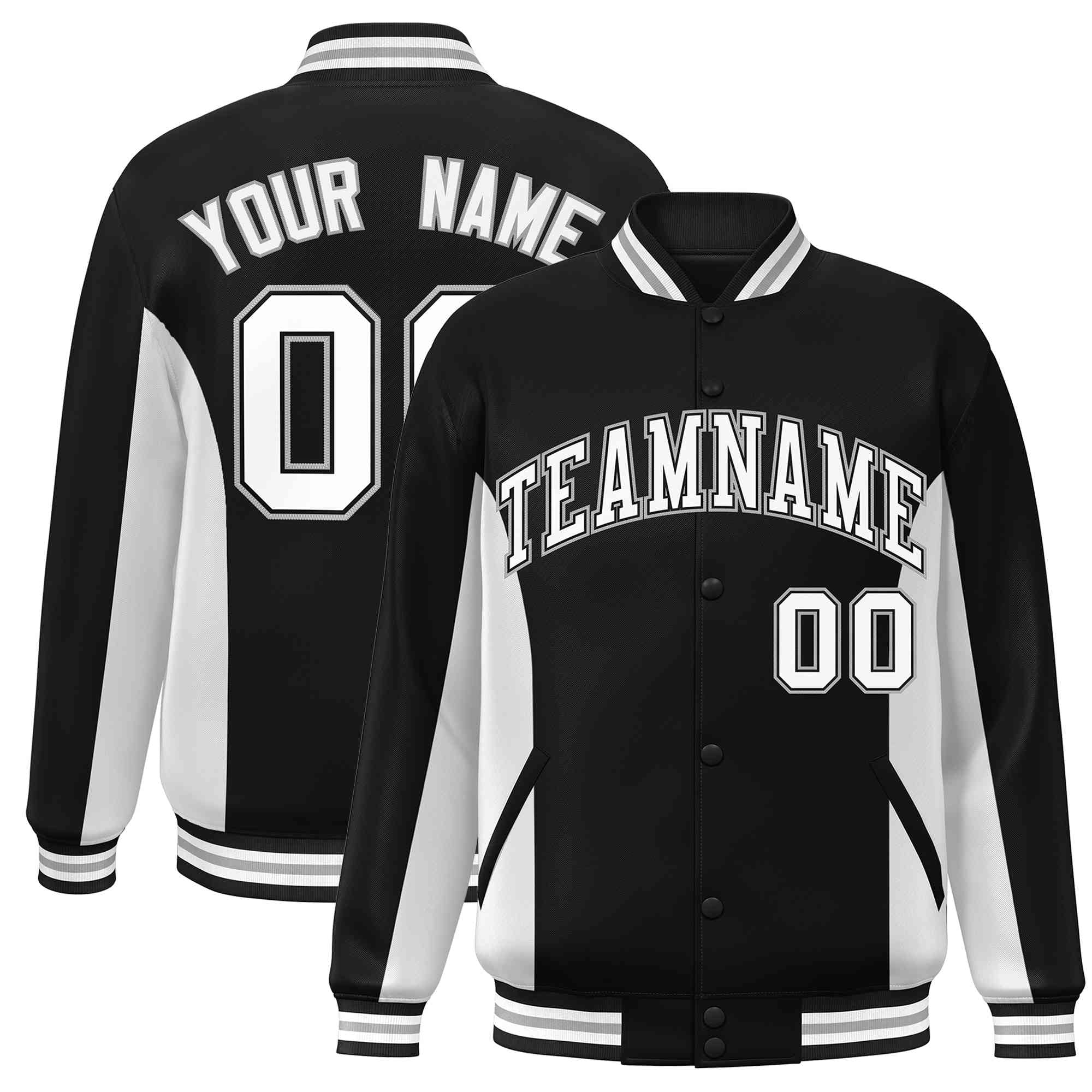 Custom Black White Varsity Full-Snap Color Block Letterman Baseball Jacket